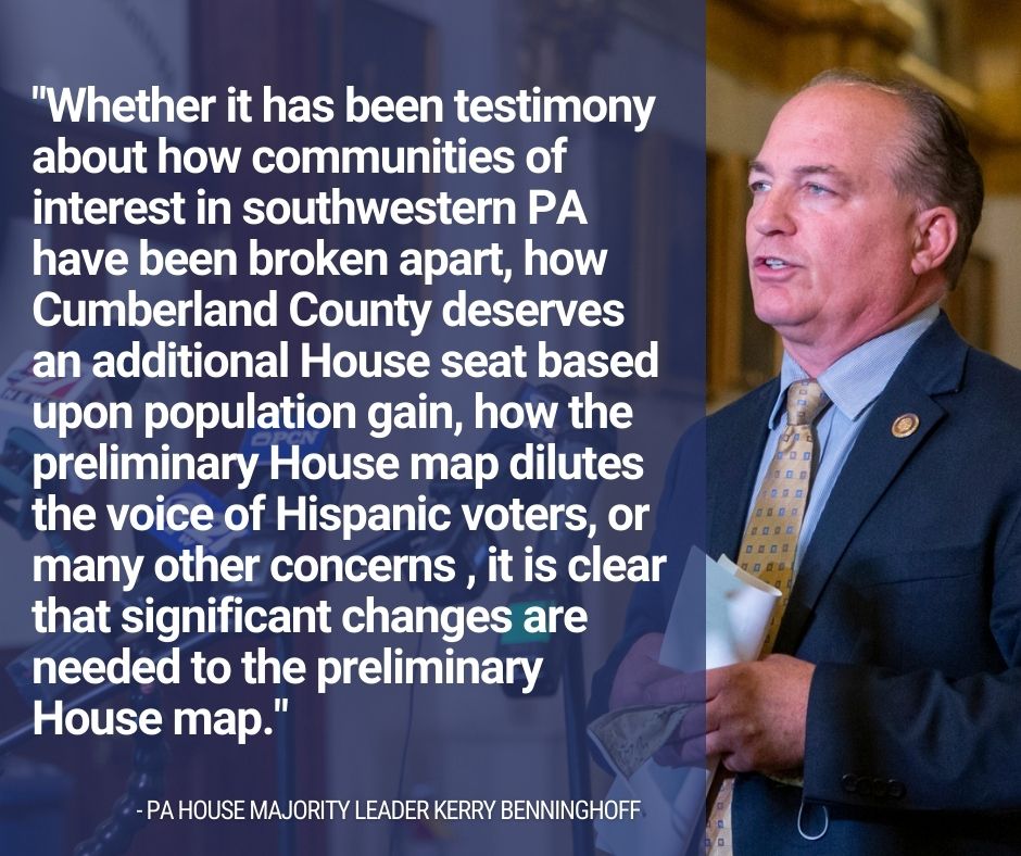Benninghoff Says State Reapportionment Hearings Show Changes Must Be Made to Preliminary House Map